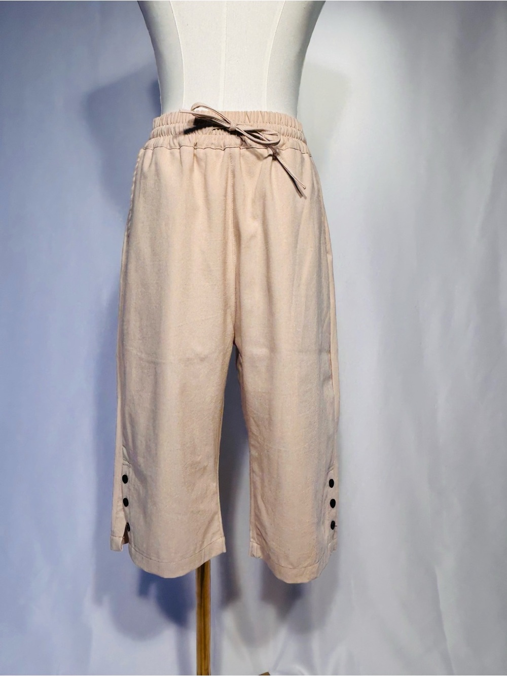 Women's Beige Drawstring Bermuda Capris